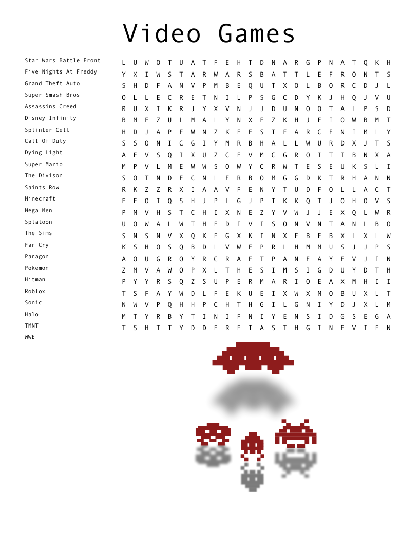 Video Game Word Search Puzzles Printable