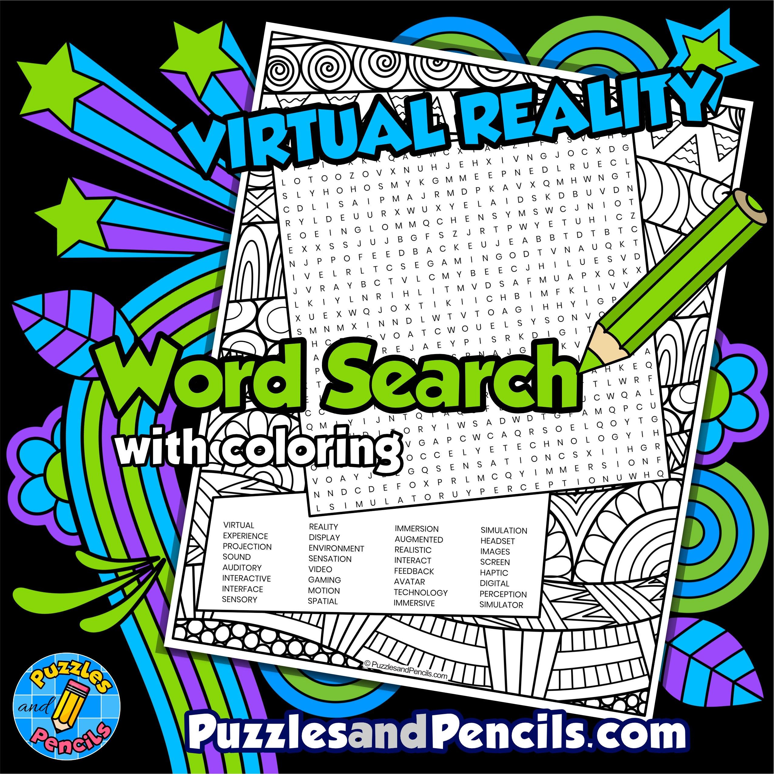 Virtual Reality Word Search Puzzle With Coloring Computer 