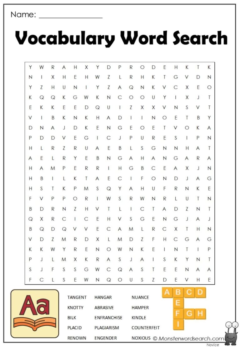 Vocabulary Word Search Monster Word Search