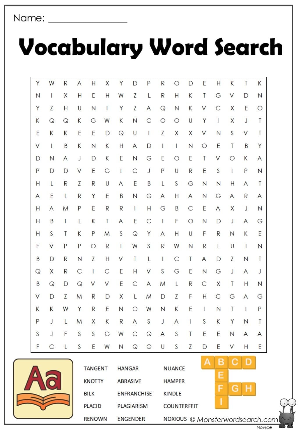 Vocabulary Word Search Monster Word Search