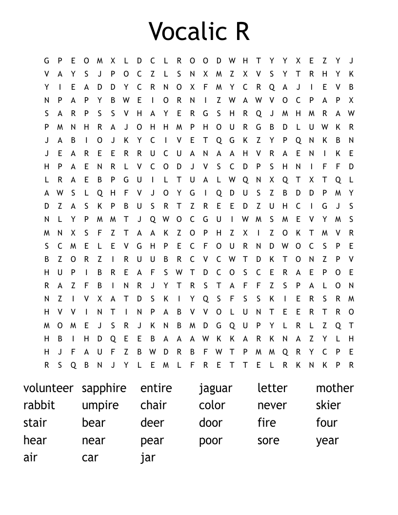 Vocalic R Word Search WordMint