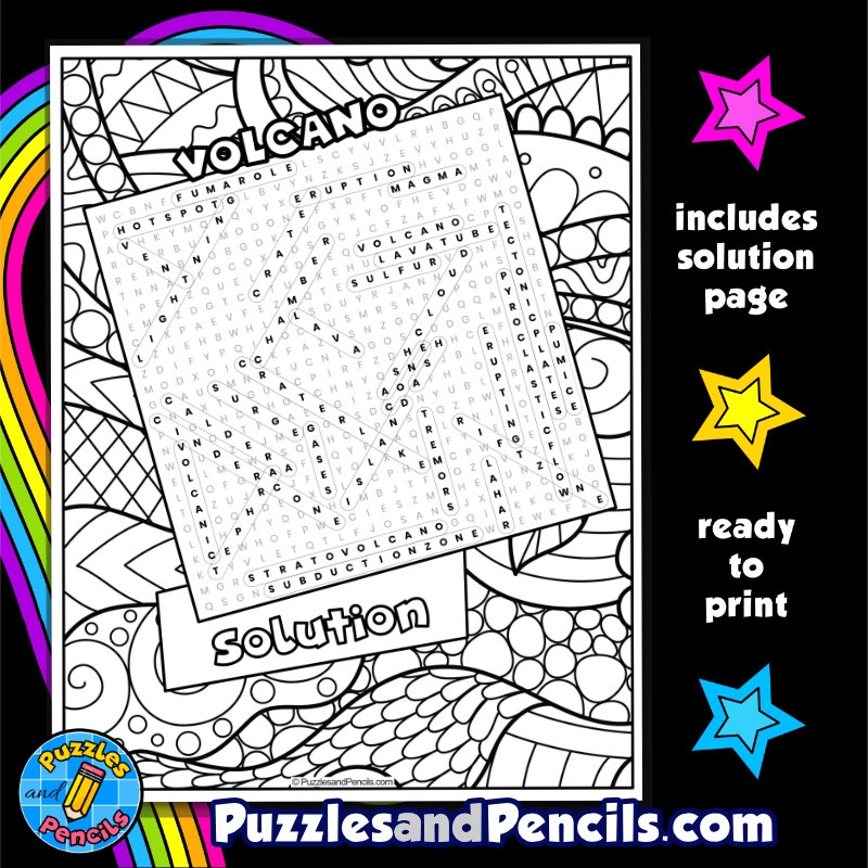 Volcano Word Search Puzzle With Coloring Science Wordsearch Made By Teachers
