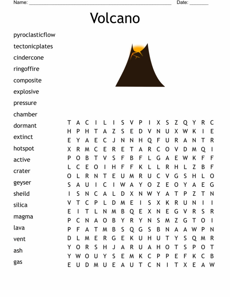 Volcano Word Search WordMint