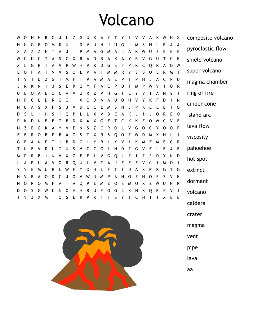 Volcano Word Search WordMint