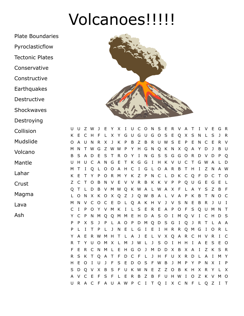 Volcano Word Search WordMint
