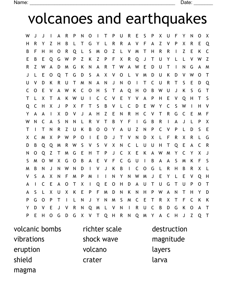 Volcanoes And Earthquakes Word Search WordMint