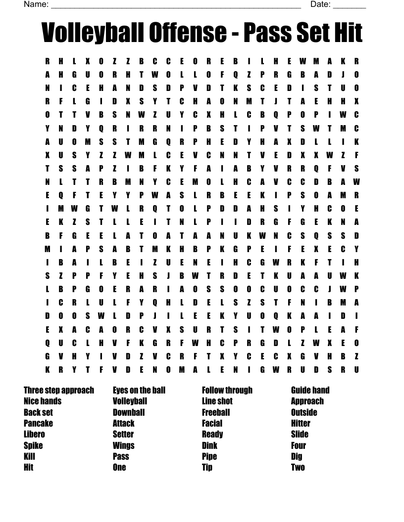 Volleyball Offense Pass Set Hit Word Search WordMint Volleyball Offense Pass Set Hit Word Search WordMint