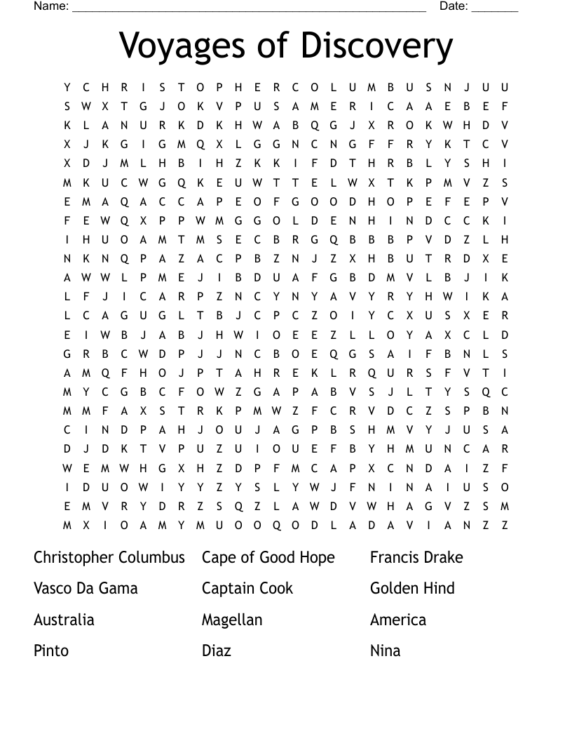 Voyages Of Discovery Word Search WordMint