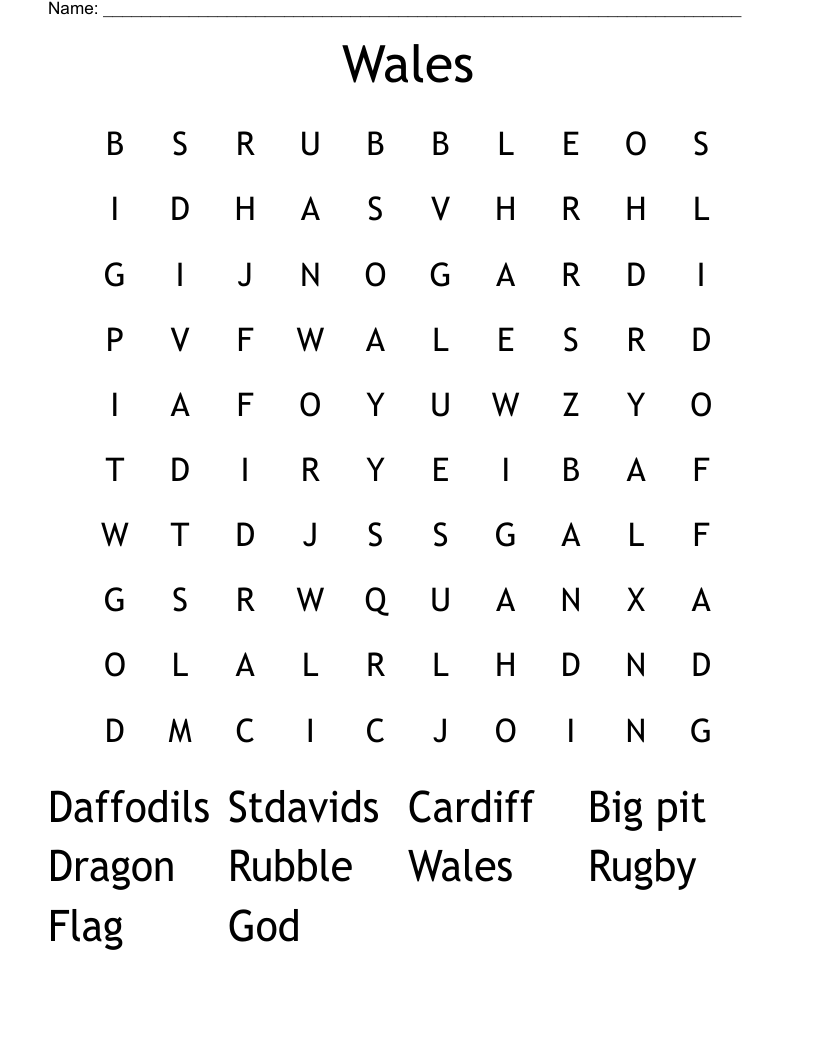 Wales Word Search WordMint Wales Word Search WordMint