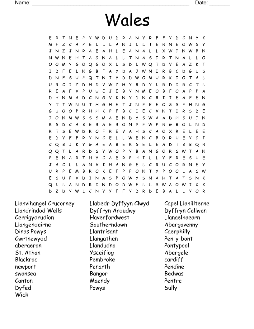 Wales Word Search WordMint Wales Word Search WordMint