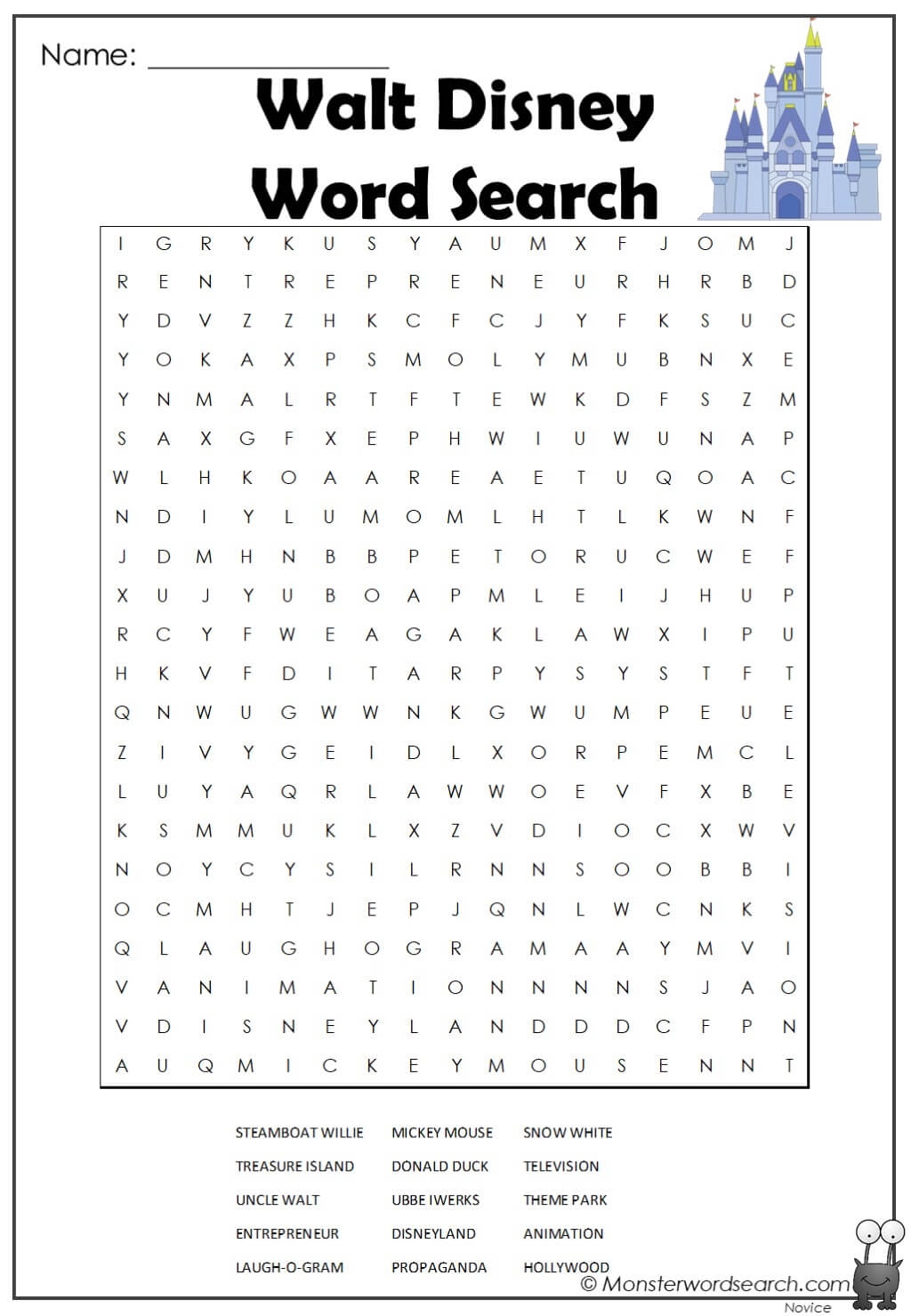 Walt Disney Word Search Monster Word Search