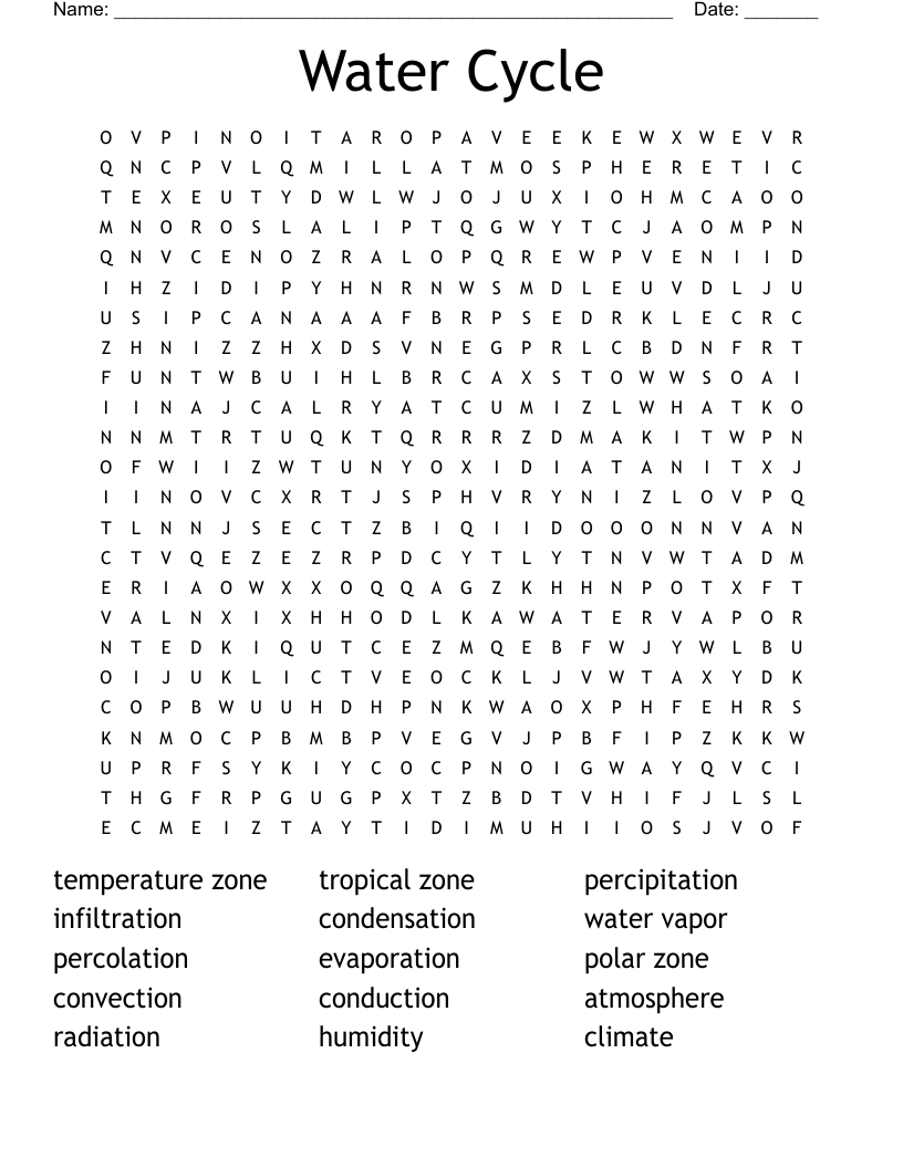 Water Cycle Word Search WordMint