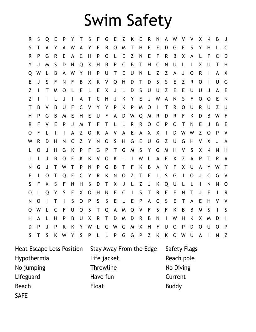 WATER SAFETY WORDSEARCH WordMint