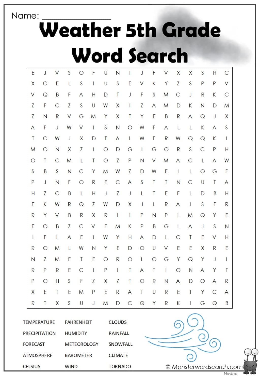 Weather 5th Grade Word Search Monster Word Search