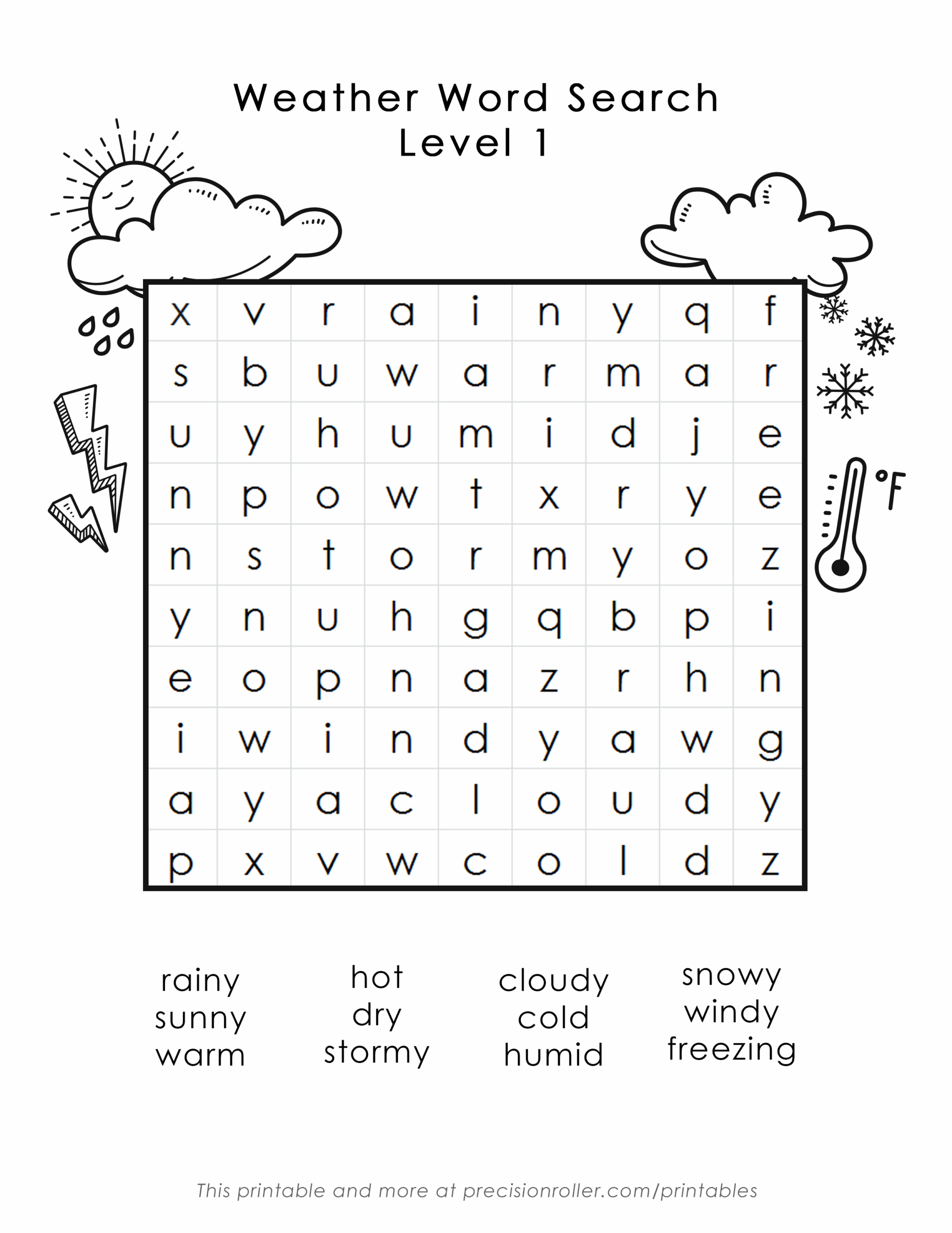 Weather Themed Word Search Precision Printables