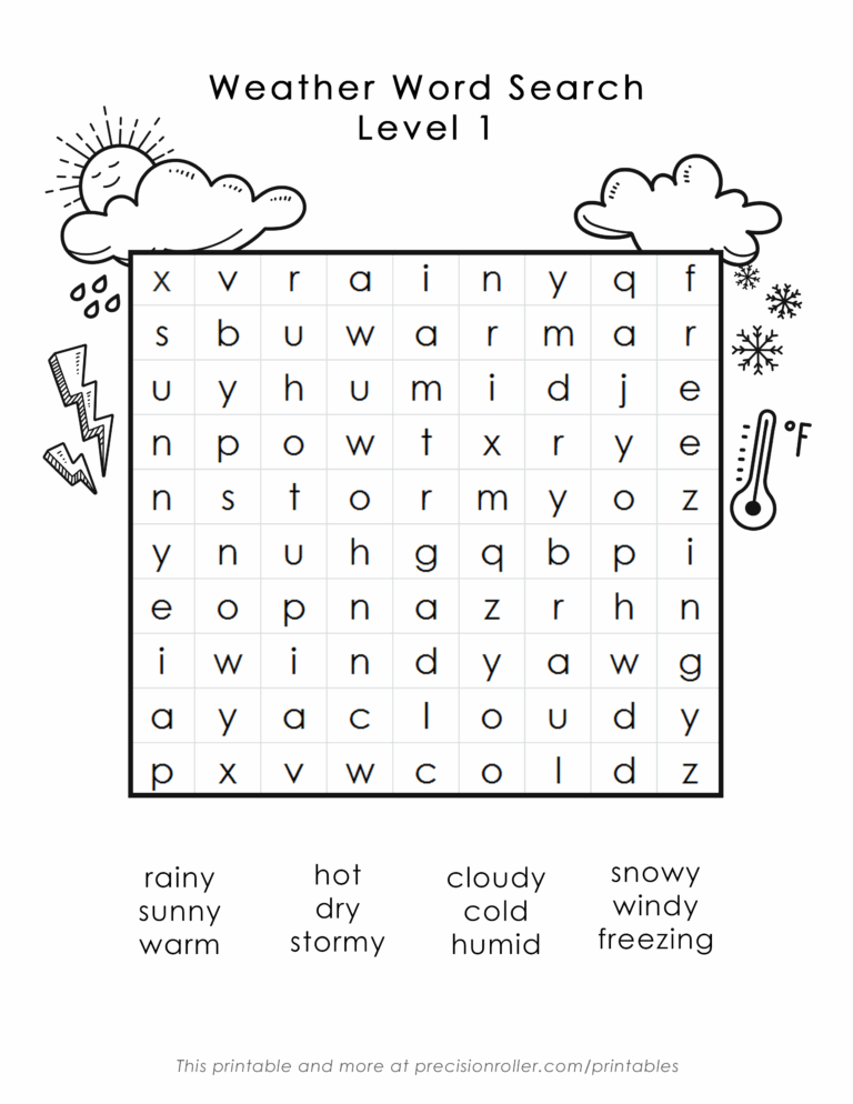 Weather Themed Word Search Precision Printables