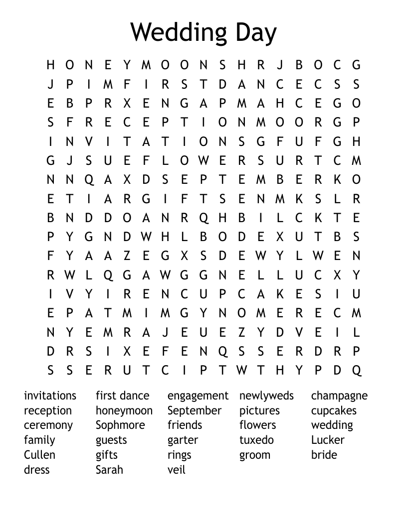 Wedding Day Word Search WordMint