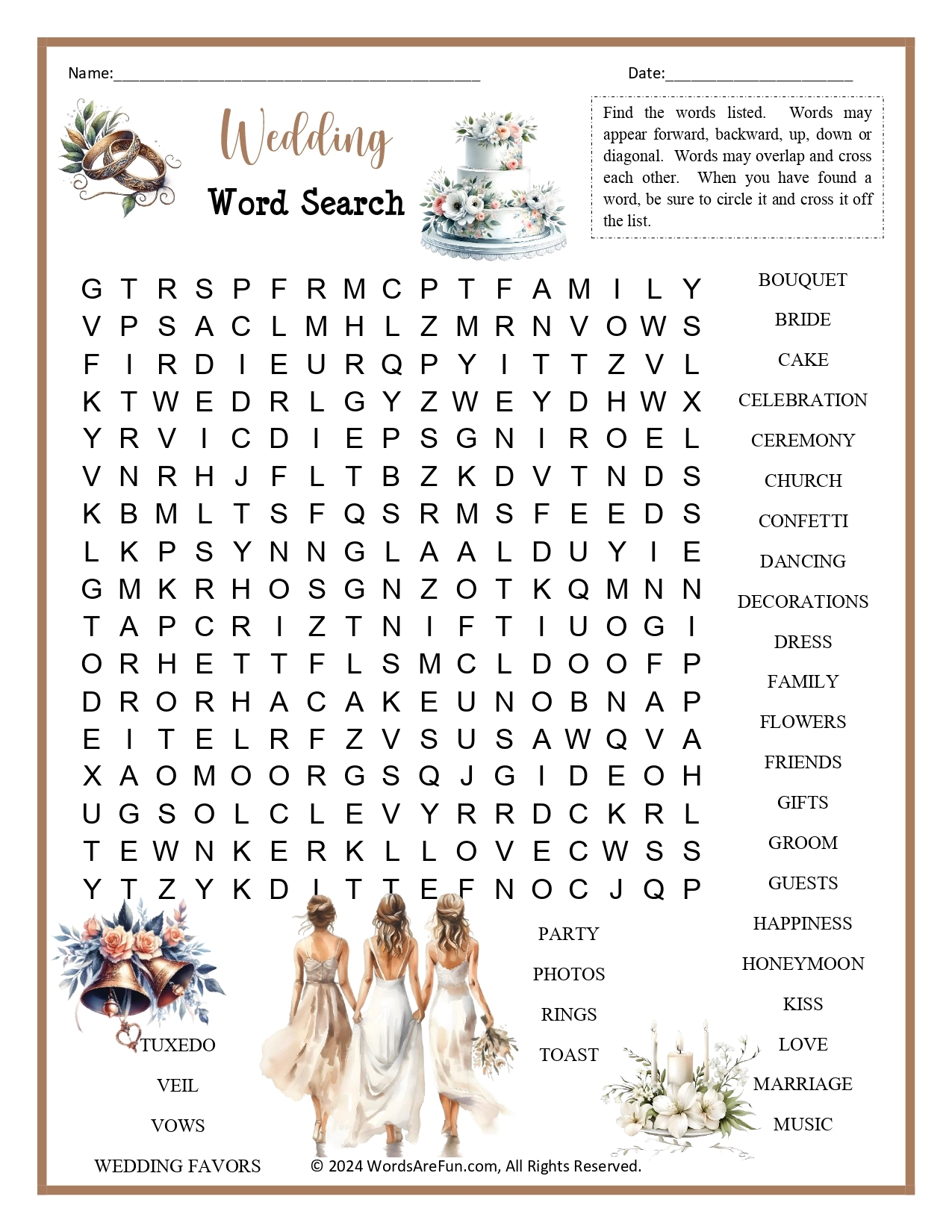 Bridal Shower Word Search Printable
