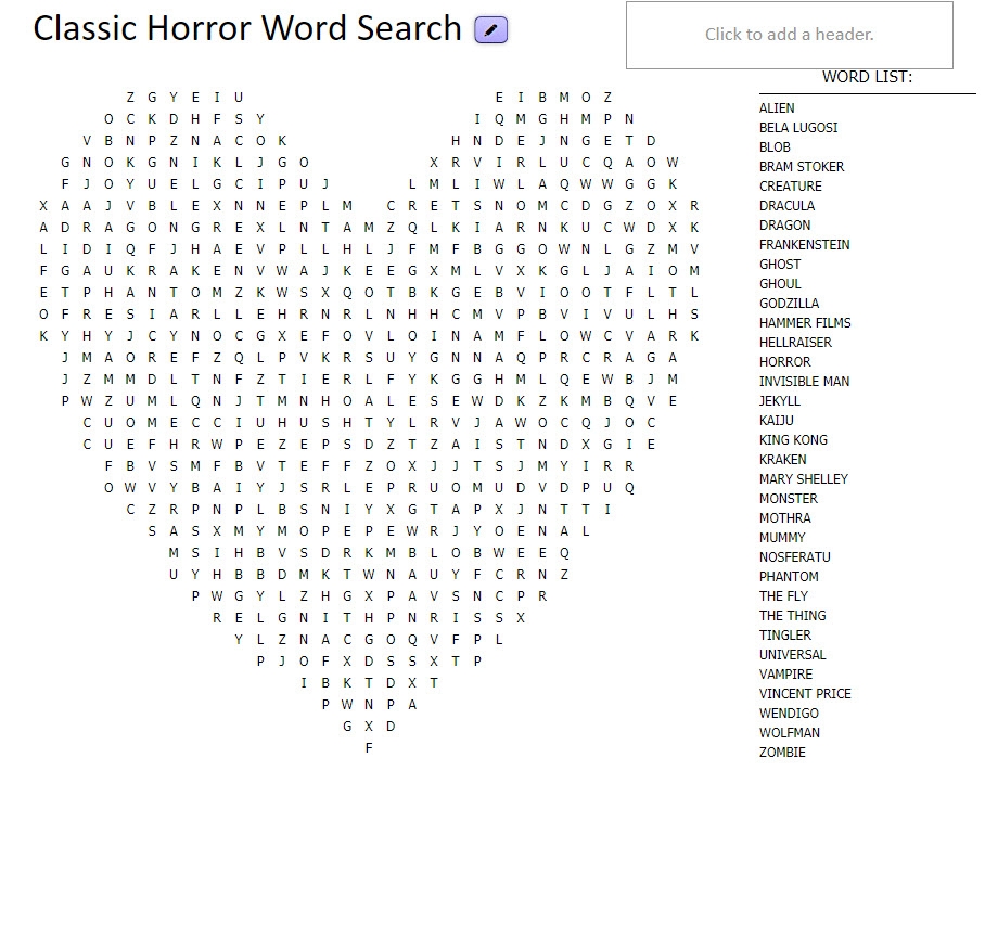 Weekend Word Search Horror Classics Reader s Entertainment Magazine