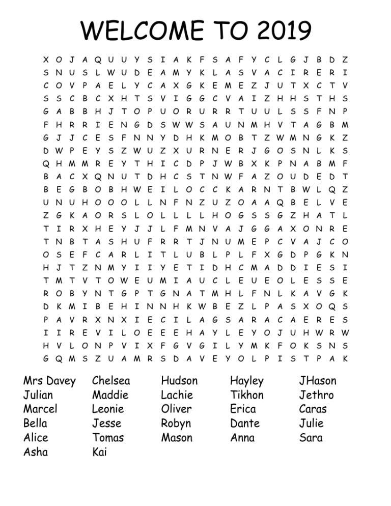 WELCOME TO 2019 Word Search WordMint