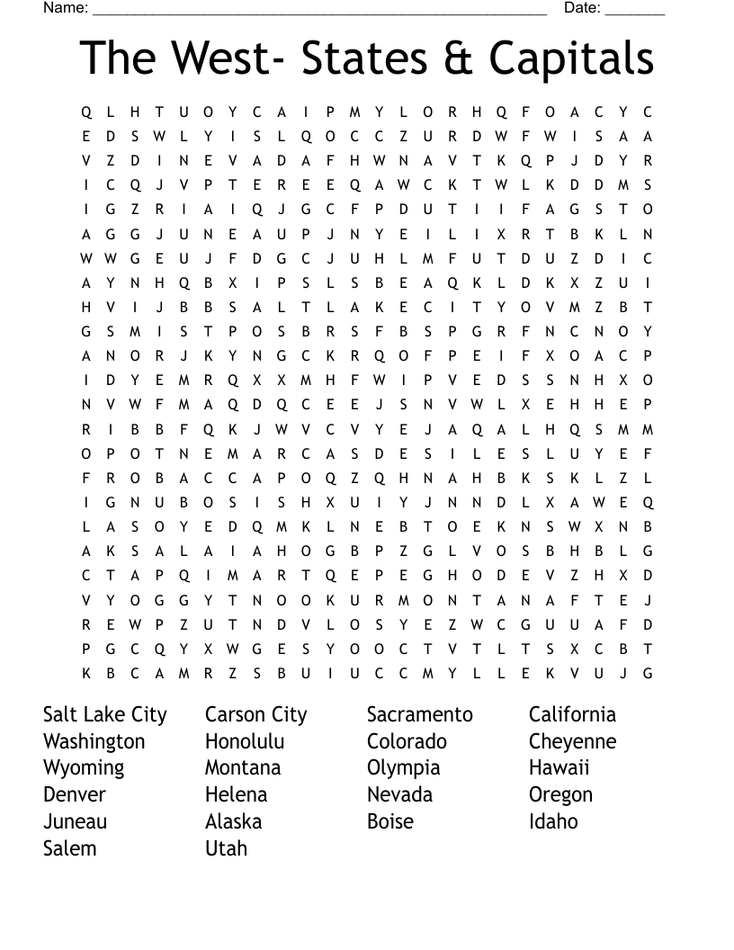 West Region Word Search WordMint