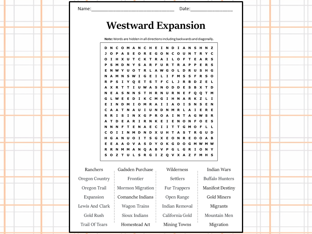 Westward Expansion Word Search Puzzle Worksheet Activity Teaching Resources