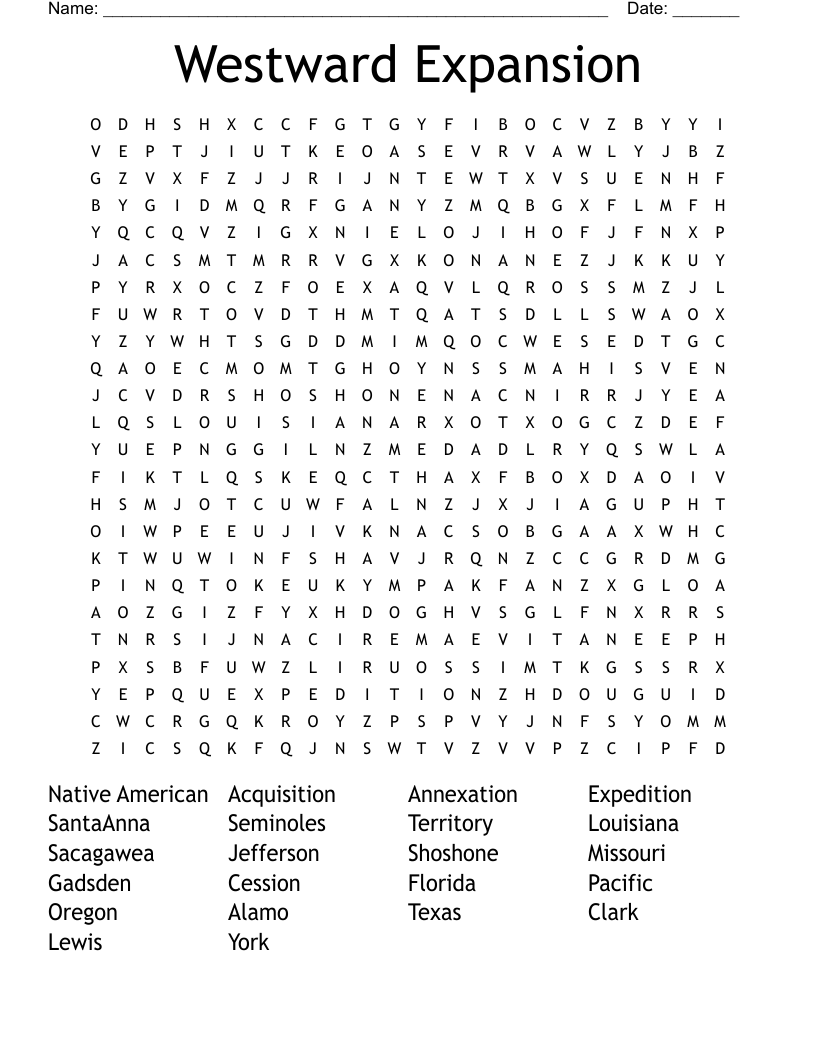 Westward Expansion Word Search WordMint