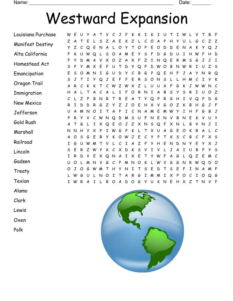 Westward Expansion Word Search WordMint