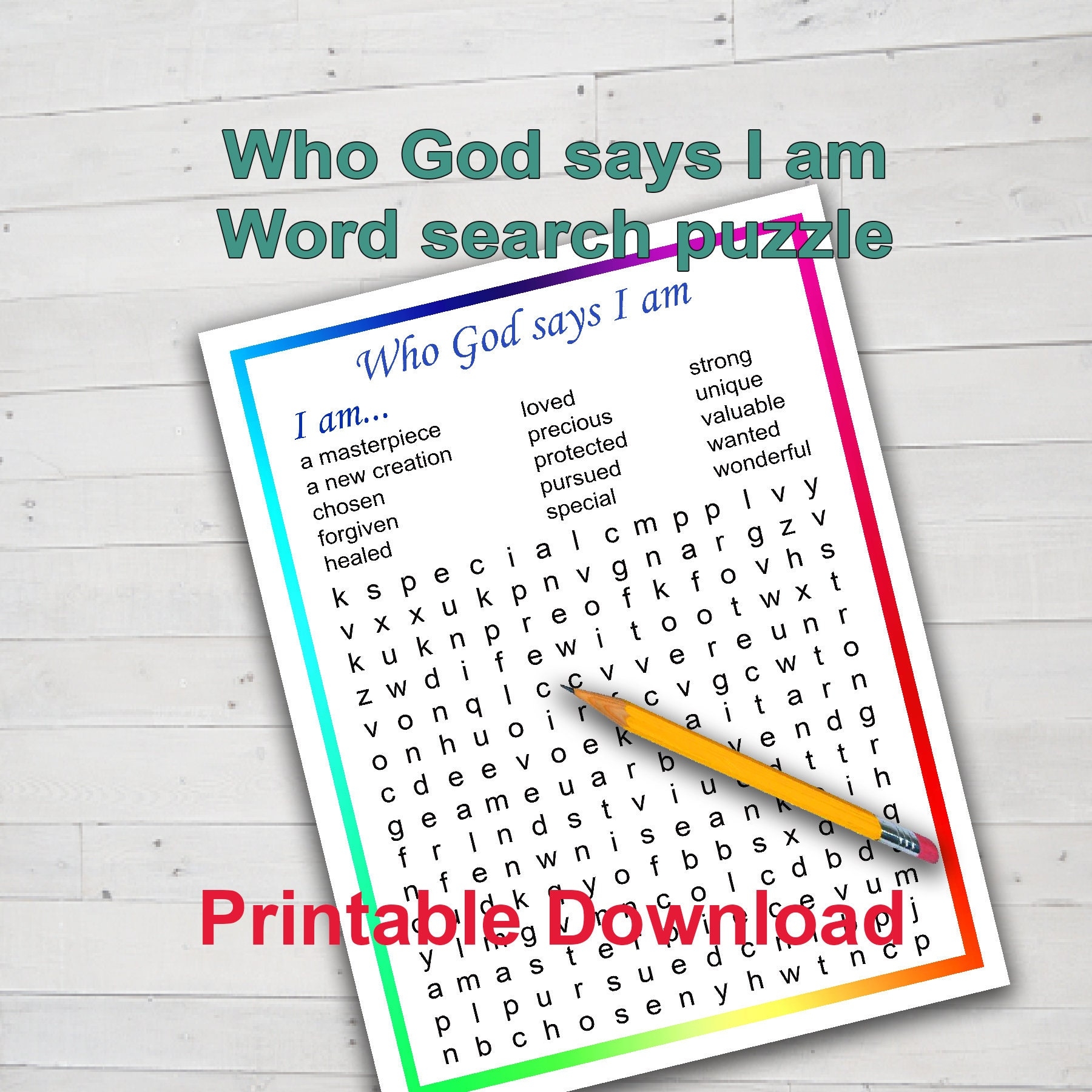 Who God Says I Am Word Search Puzzle Instant Digital Download 