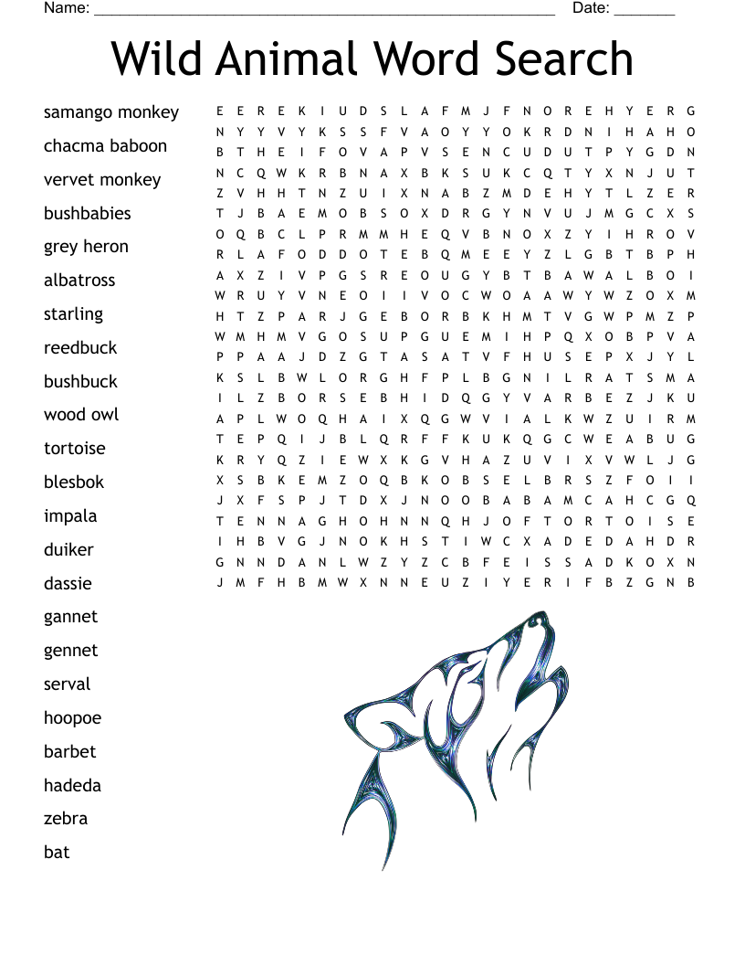 Wild Animal Word Search WordMint