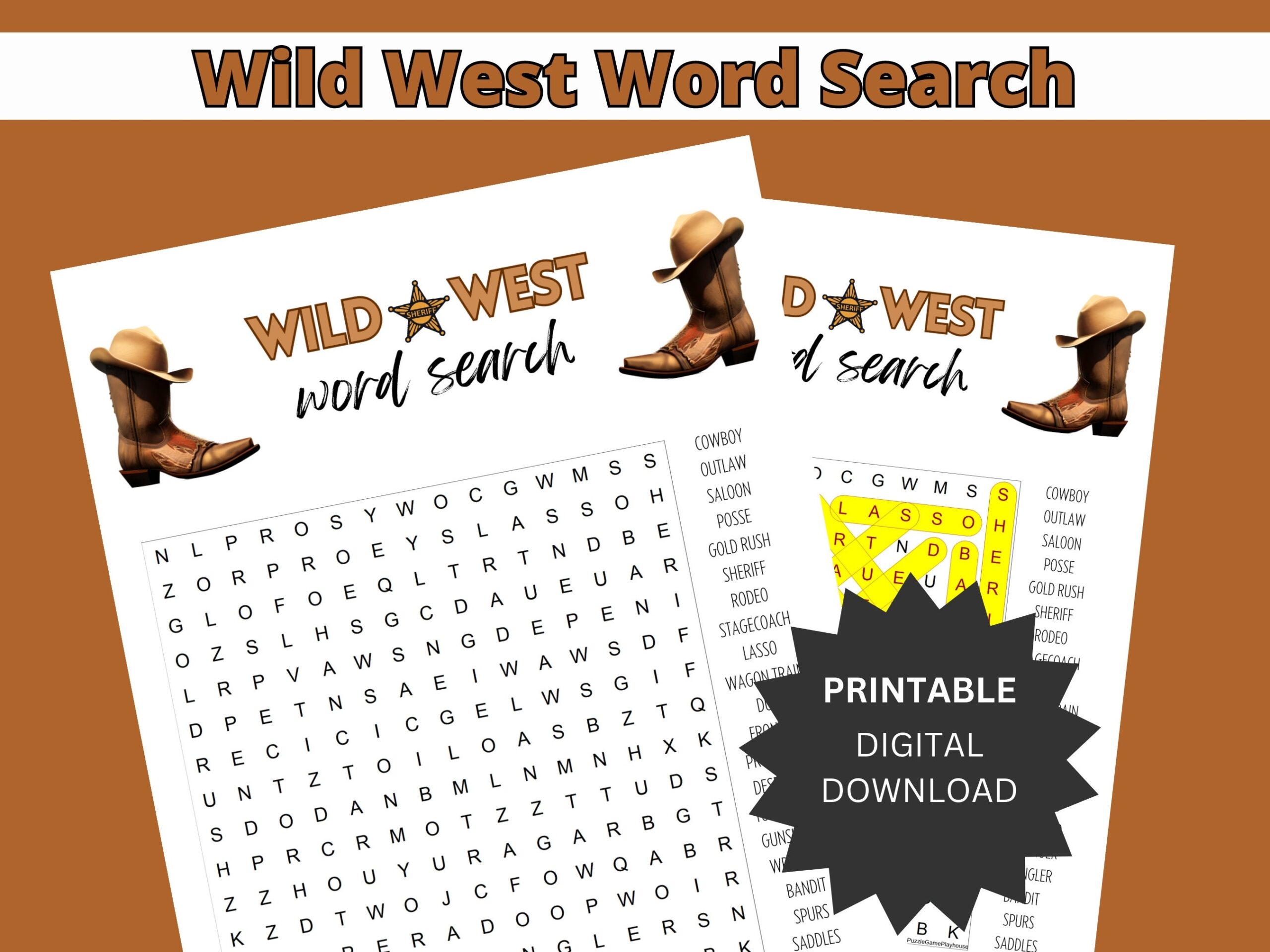 Wild West Word Search Puzzle Challenging Cowboy Old West Themed Activity Printable PDF For Western Party Fun Rodeo And Frontier Lovers Etsy
