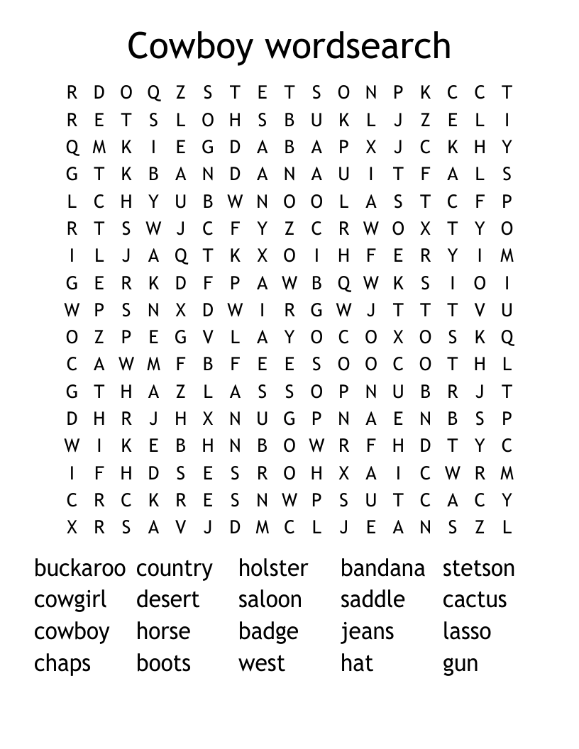 Wild West Words Word Search WordMint