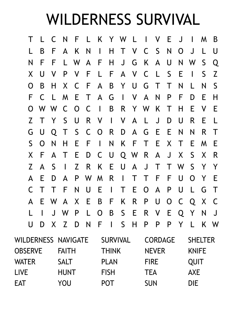 Survivor Skills Word Search Printable