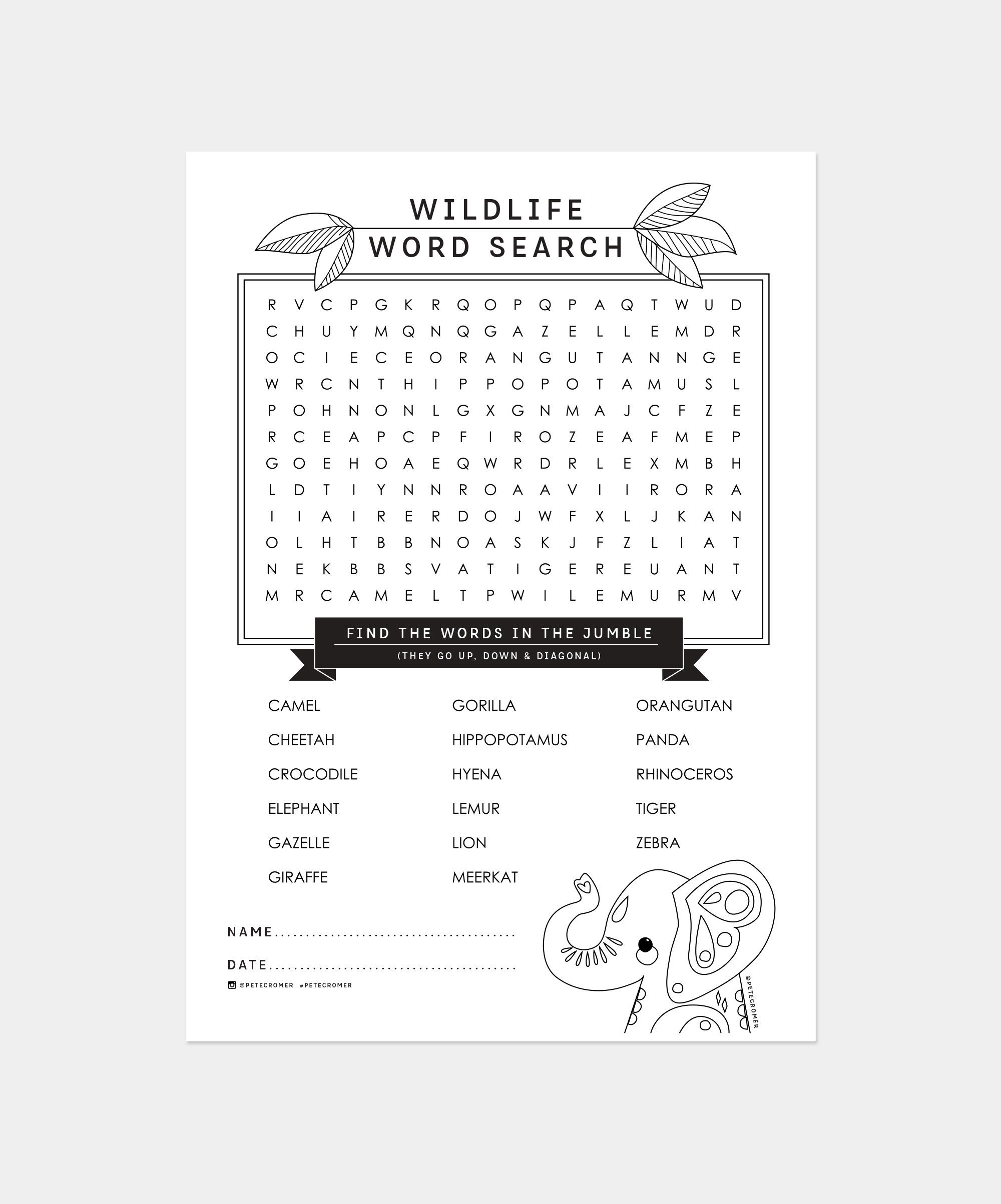 Wildlife Printable Word Search