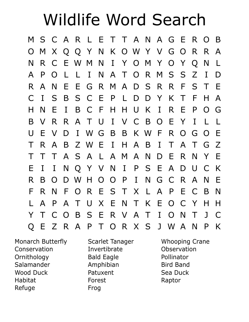 Wildlife Word Search WordMint