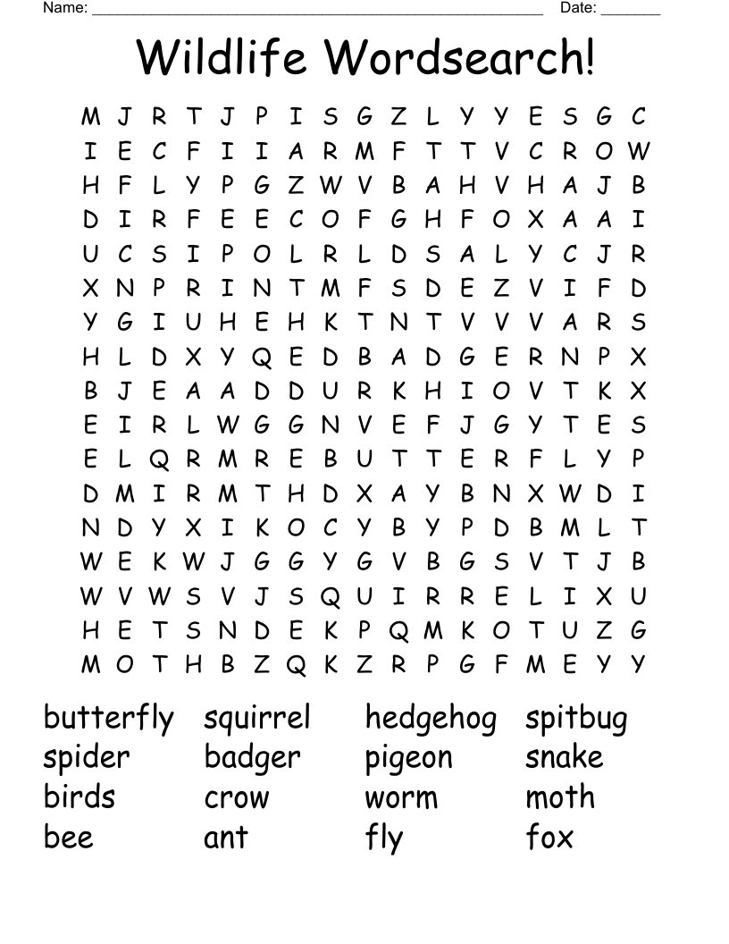 Wildlife Wordsearch WordMint