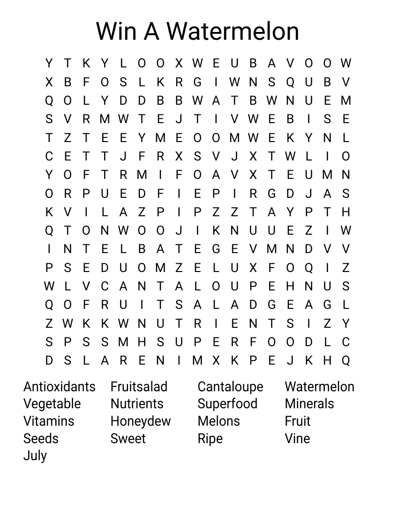 Win A Watermelon Word Search WordMint