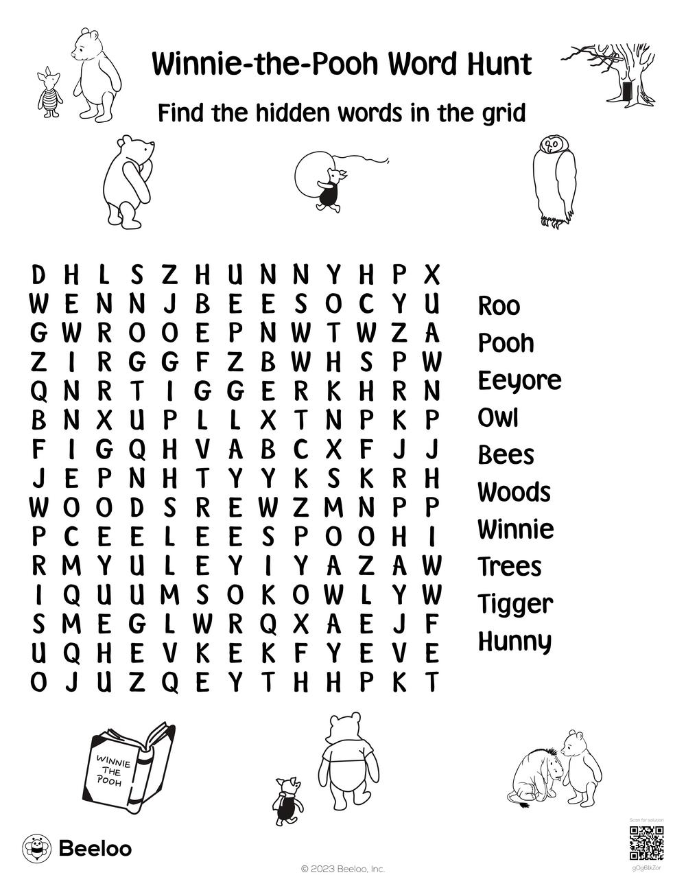Winnie the Pooh Word Hunt Beeloo Printable Crafts And Activities 