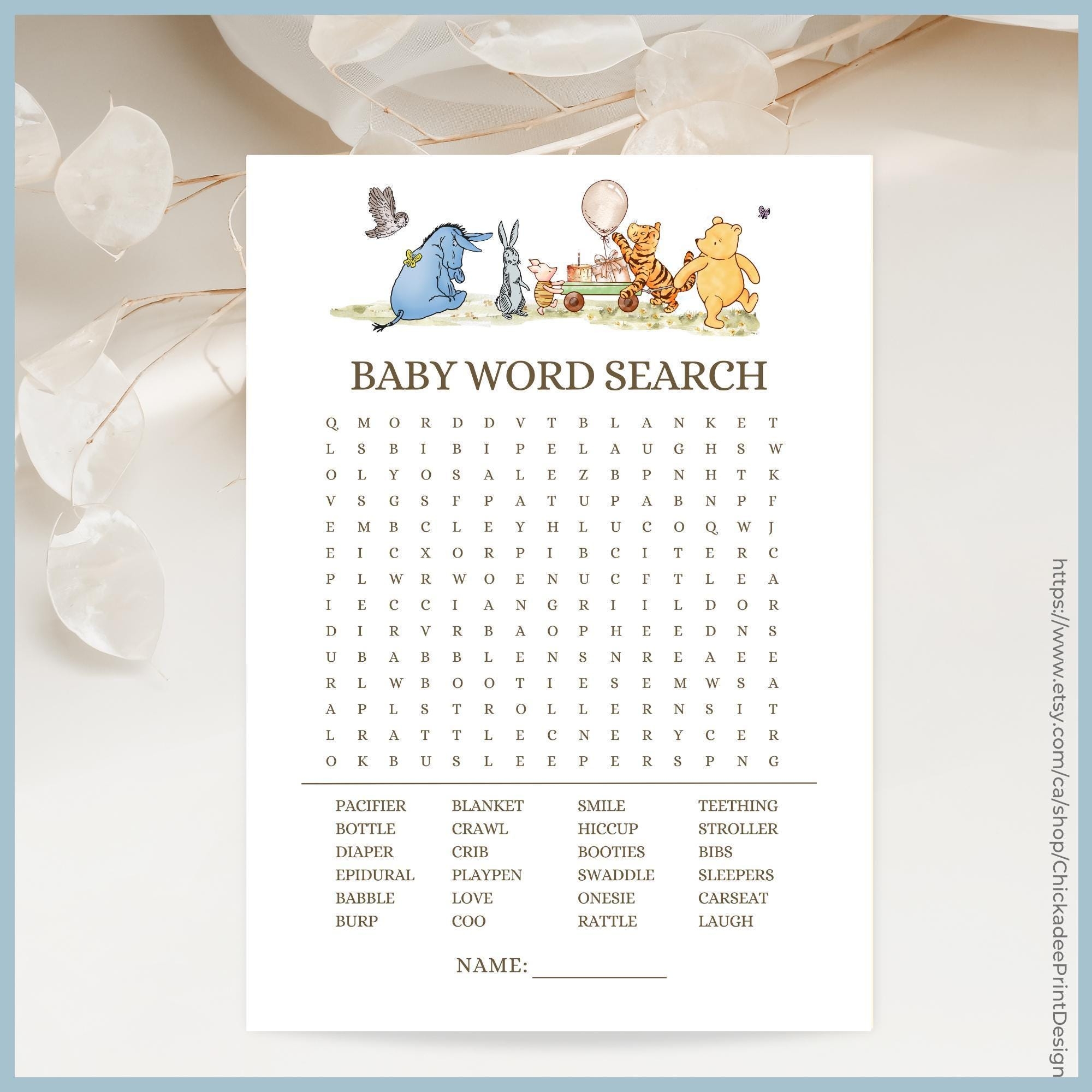 Winnie The Pooh Word Search Etsy