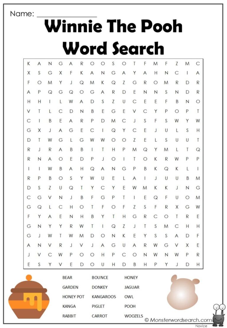 Winnie The Pooh Word Search Monster Word Search