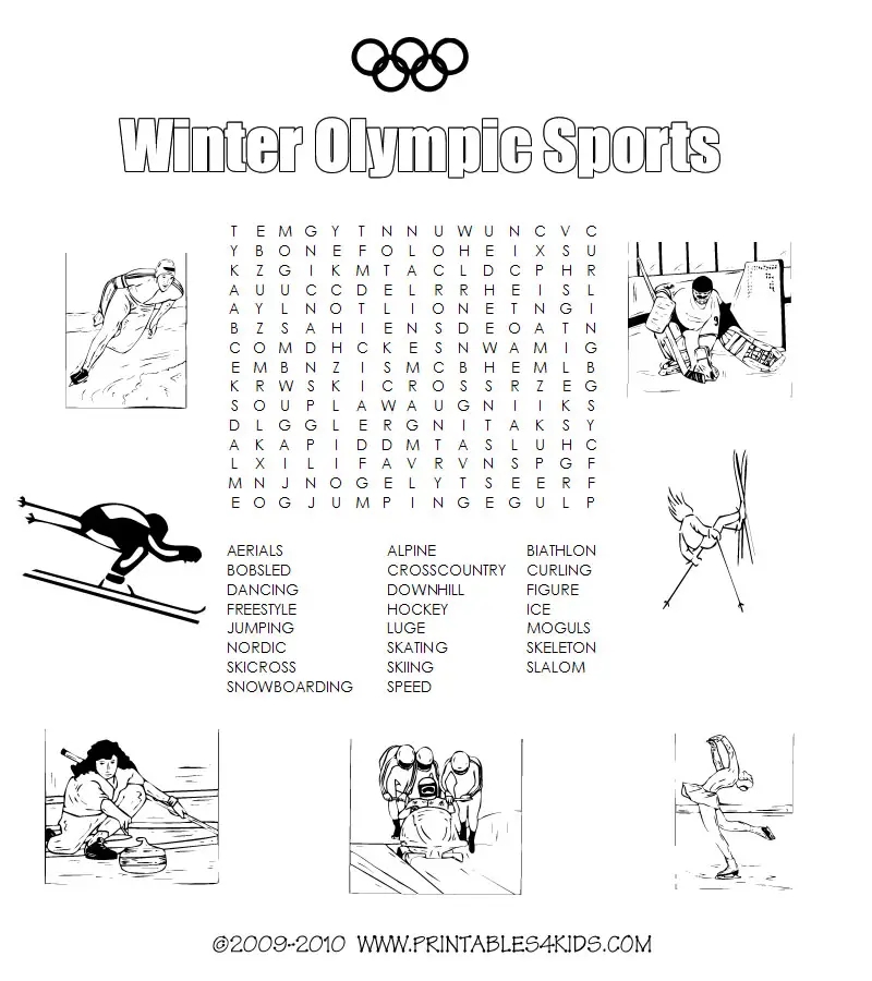Winter Olympic Sports Printable Word Search Printables For Kids Free Word Search Puzzles Coloring Pages And Other Activities