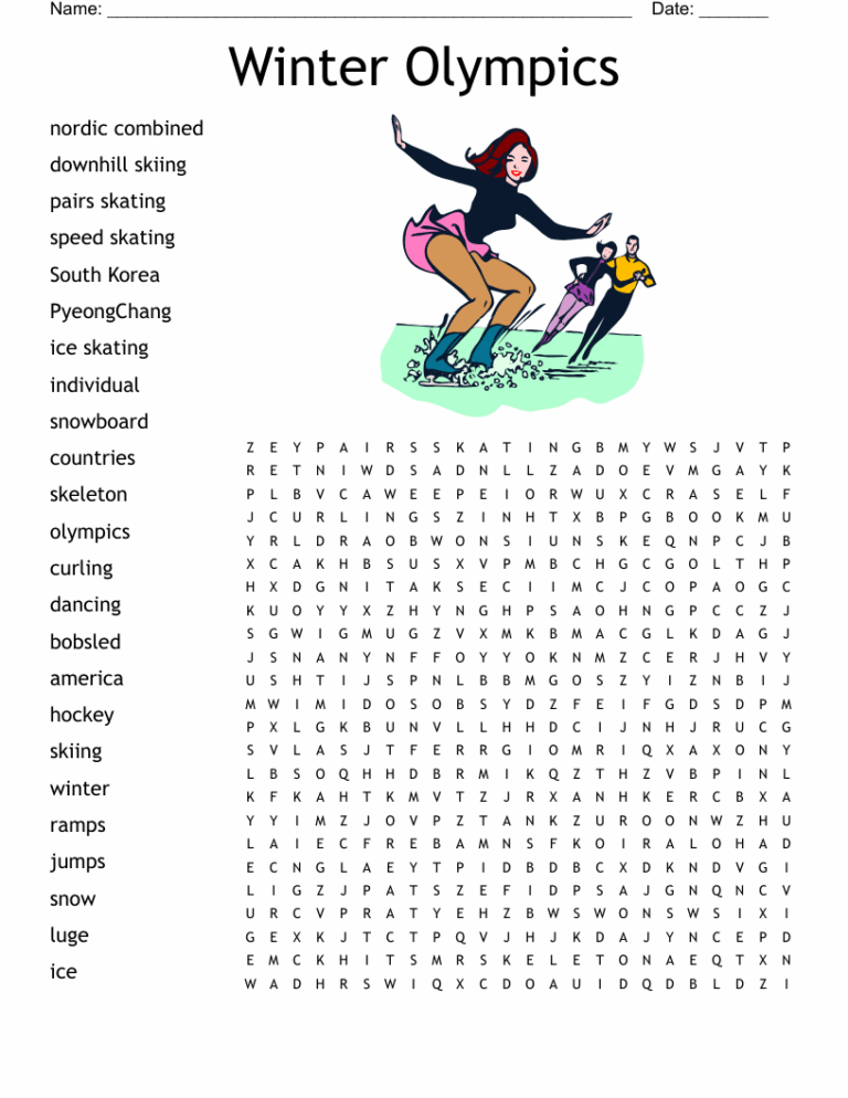 Winter Olympics Sports Word Search WordMint