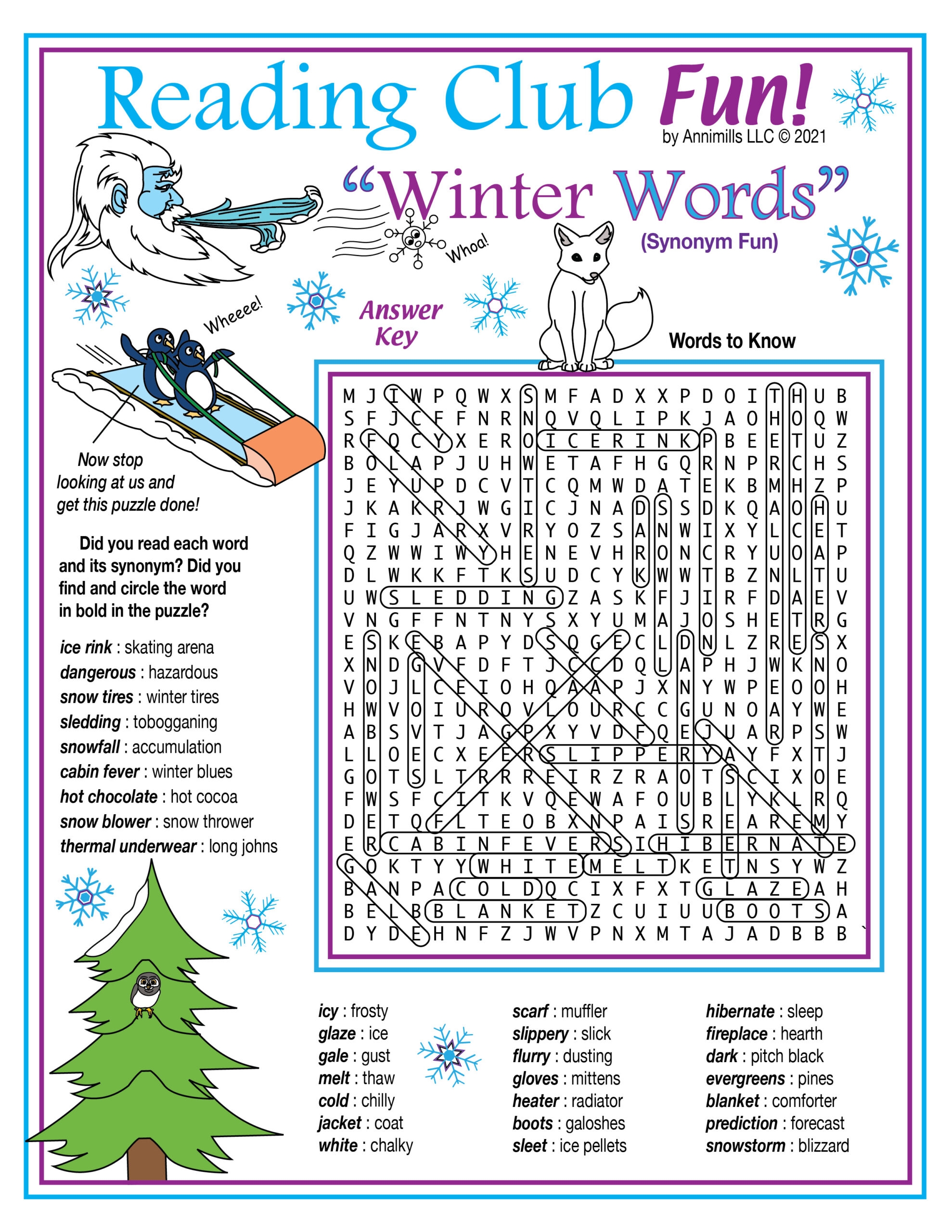 Winter Vocabulary Synonyms Printable Crossword Puzzle U0026 Word 