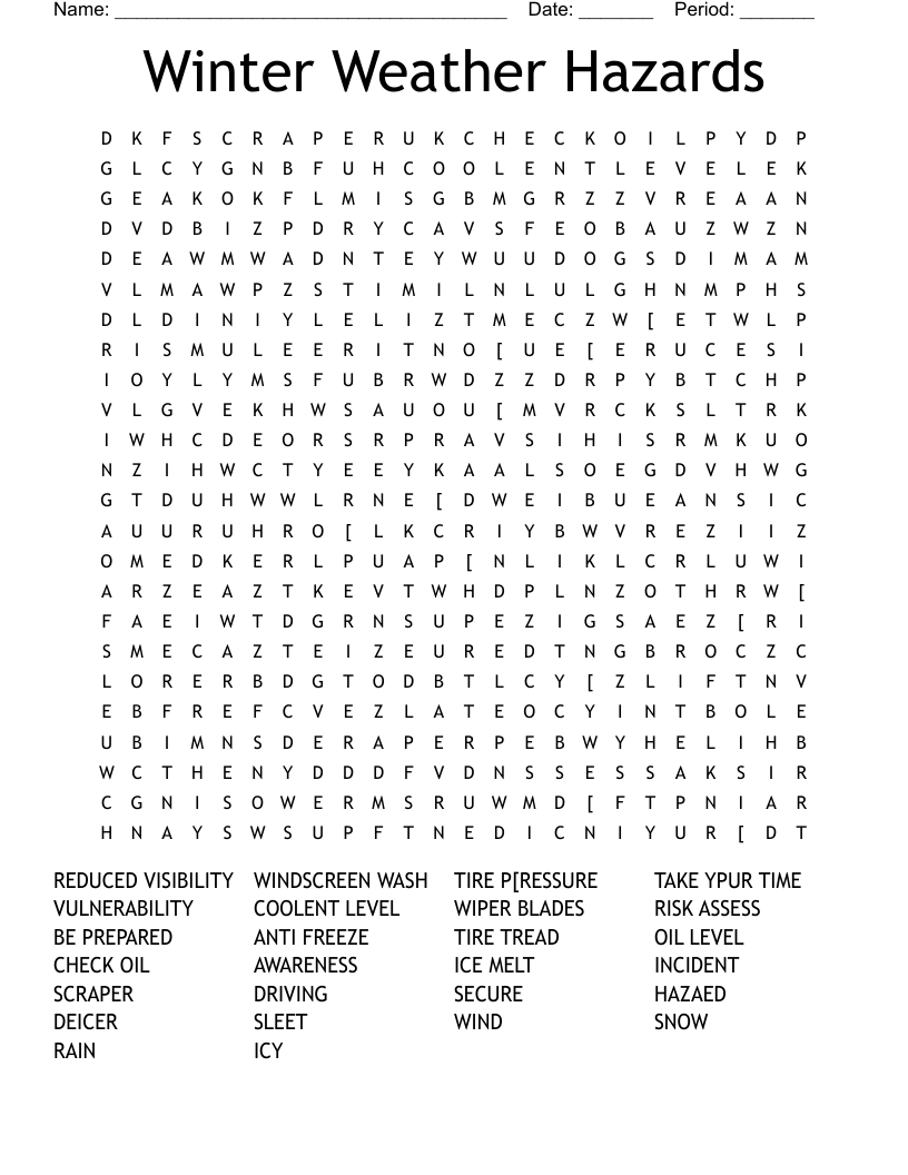 Winter Weather Hazards Word Search WordMint
