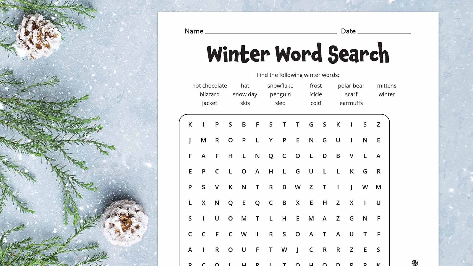 Winter Holiday Word Search Printable Winter Holiday Word Search Printable