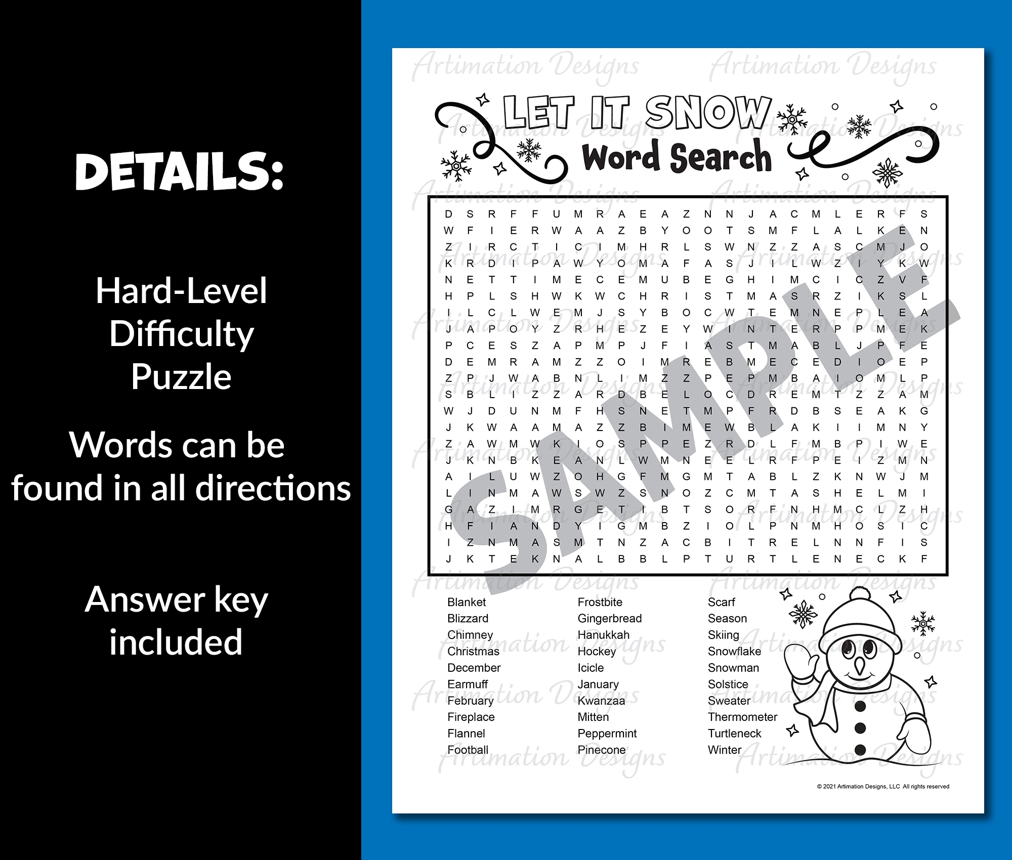 Winter Word Search Printable Hard