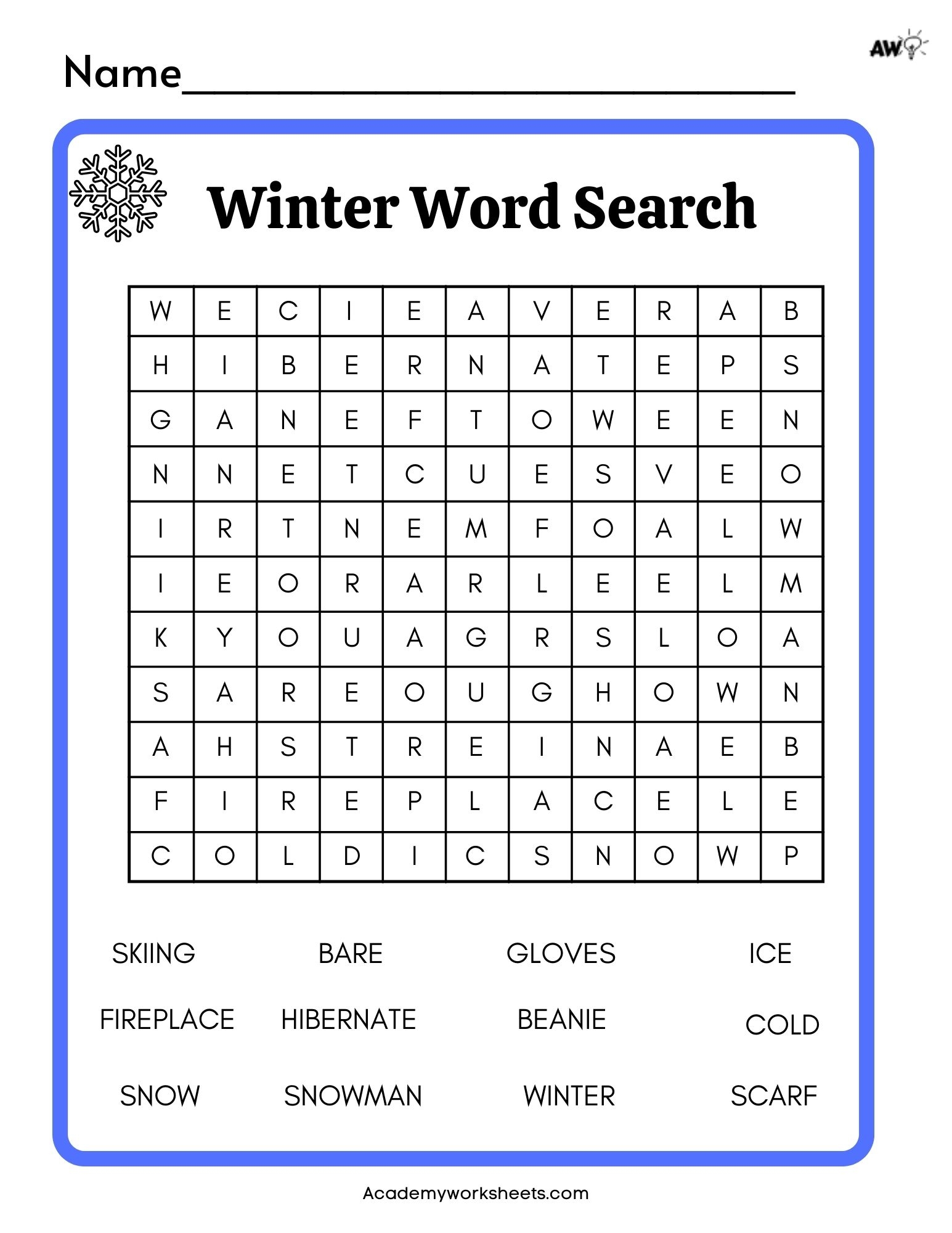 Winter Wordsearch Free Printables Academy Worksheets