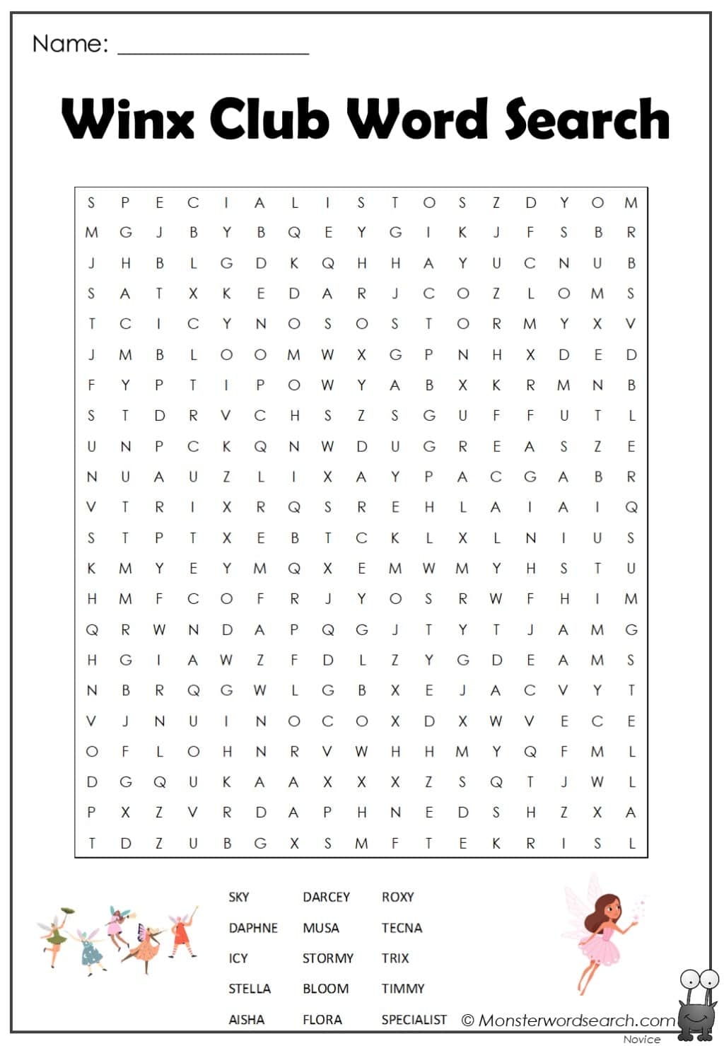 Winx Club Word Search Monster Word Search