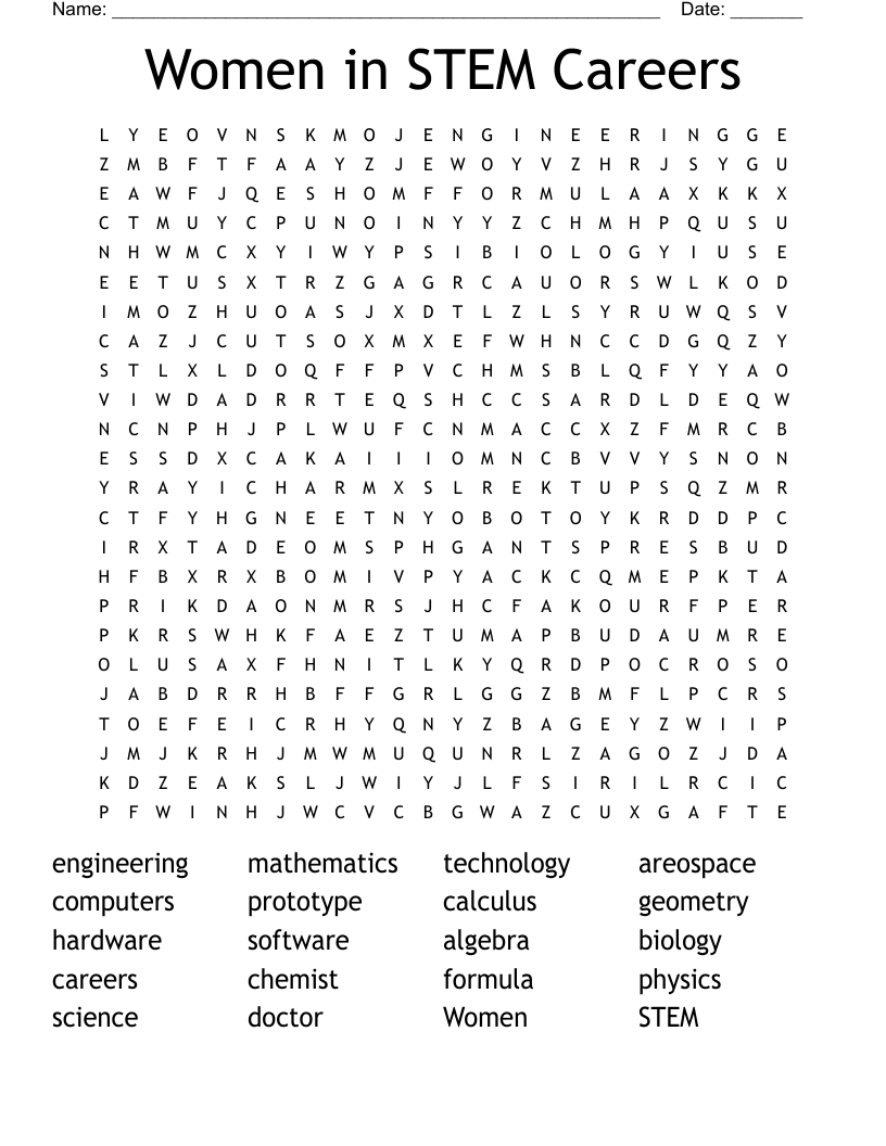 Women In STEM Careers Word Search WordMint