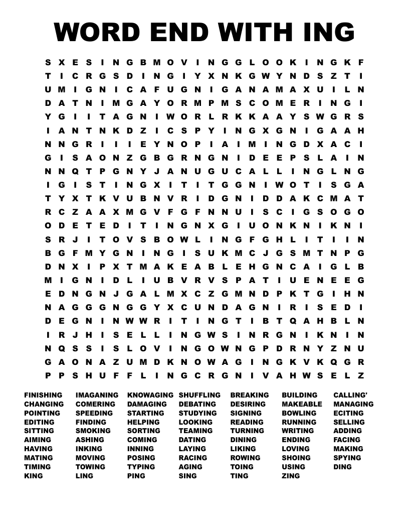 WORD END WITH ING Word Search WordMint WORD END WITH ING Word Search WordMint